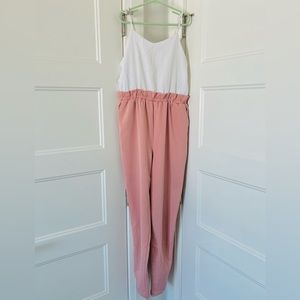 Girls Pink and White Jumpsuit